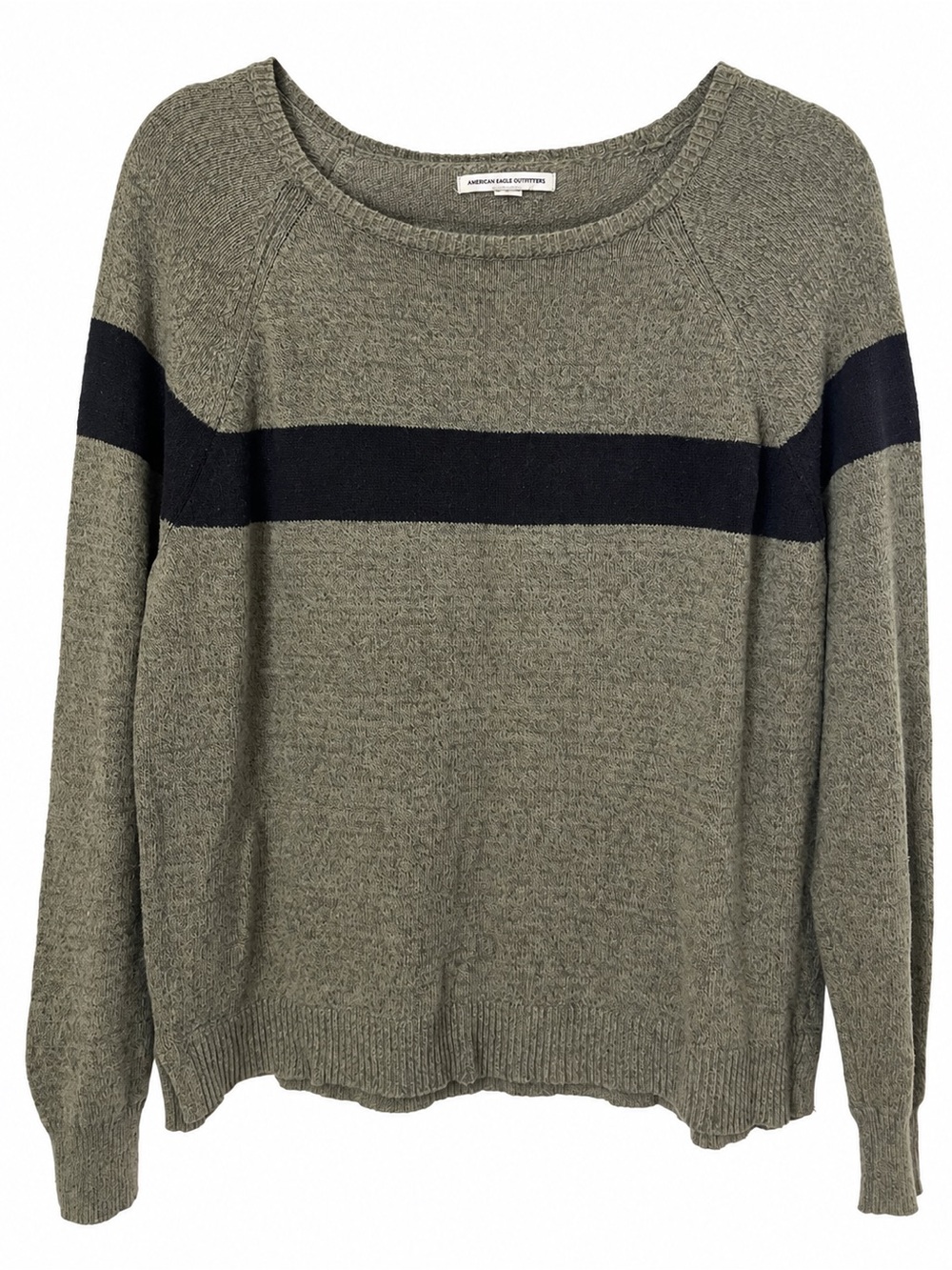 American Eagle Olive Black Stripe Knit Sweater 90s Y2K
